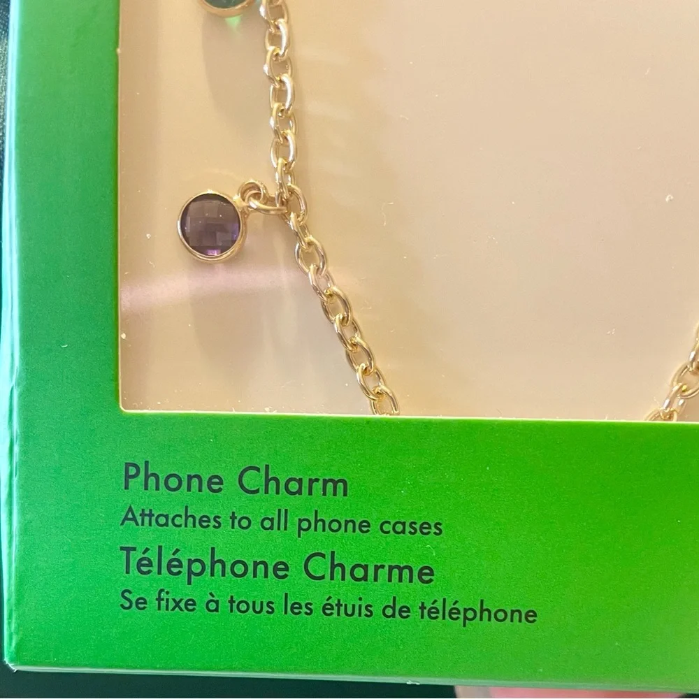 Kate Spade Gold Tone Phone Charm with Multicolor Rhinestone Charms